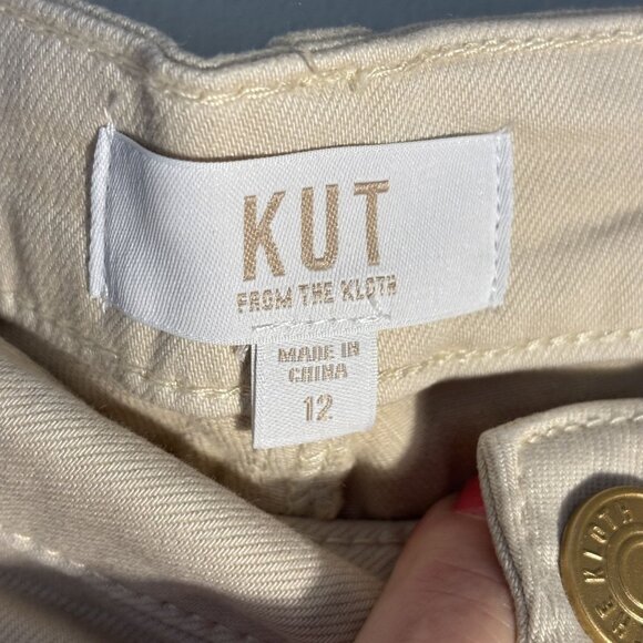 Kut From The Kloth Meg Beige Wide-Leg Pants Size 12 Cotton Blend - Picture 2 of 13